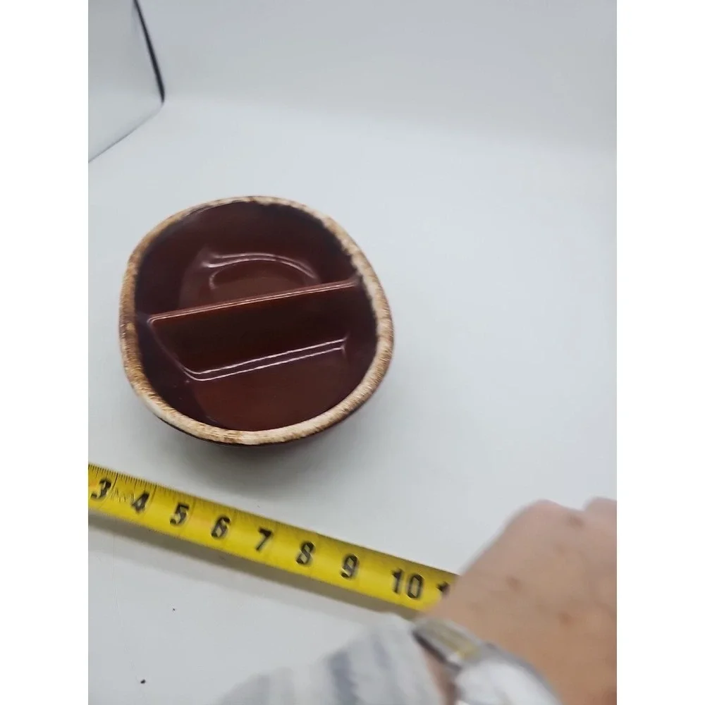 Vintage Hull H.P. Co Oven Proof Oval Divided Casserole Brown Drip‎ Pottery USA